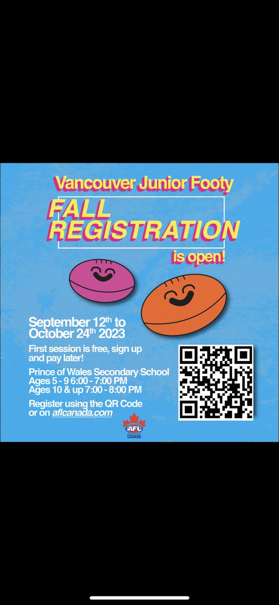 BCJuniorFooty's tweet photo. Reminder to sign up for our awesome fall programs! Check out the qr codes below to register
#footy #vancouver #mountpleasant https://t.co/TyGZkEGGyv