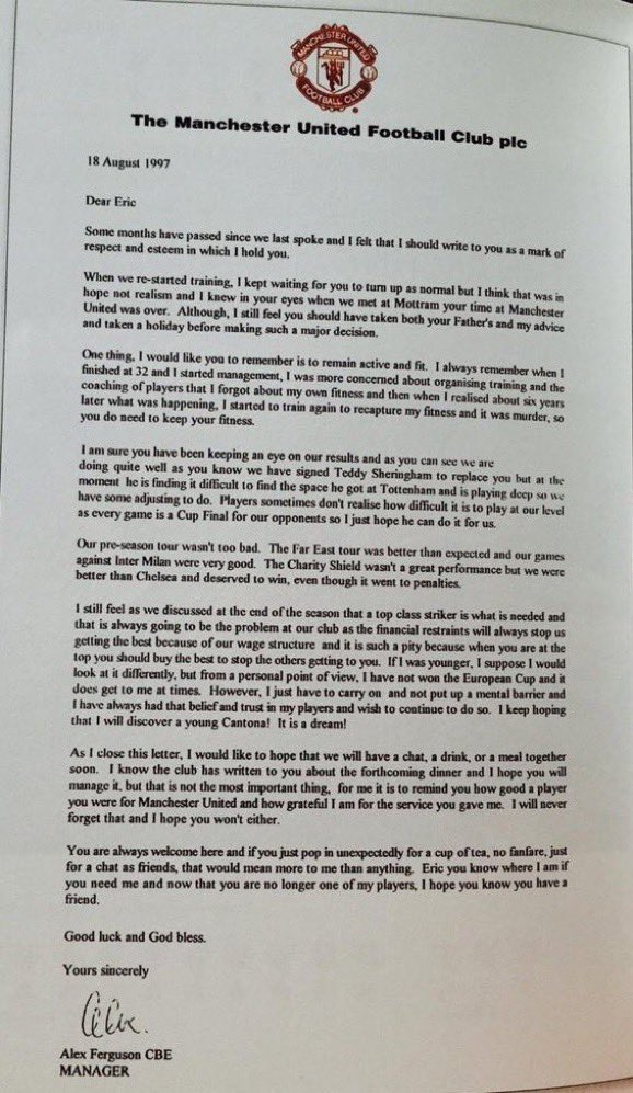 sid_lambert's tweet photo. 26 years ago today Sir Alex Ferguson popped down to the post office with a wee note for Eric Cantona.

Splendid stuff. https://t.co/AxWxBCDIrH