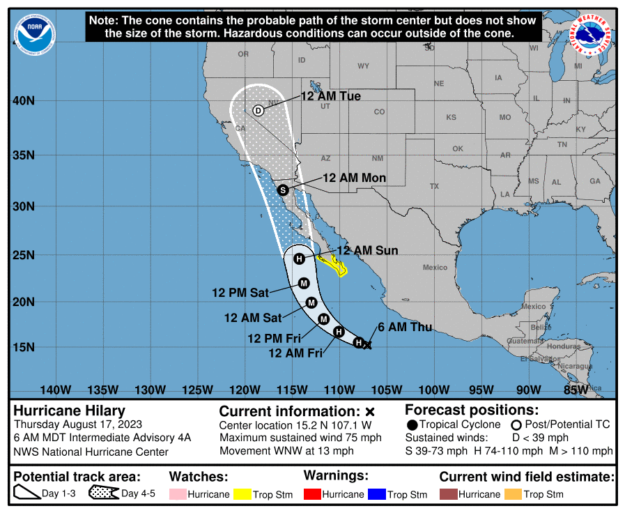 How will #Hilary impact San Diego? It will likely be a major rain and wind event for the region, but the path of the storm's center is expected to remain too far east for its major waves to impact the Southern California Bight, according to @CDIPBuoys data. #CAwx Map: @NOAA