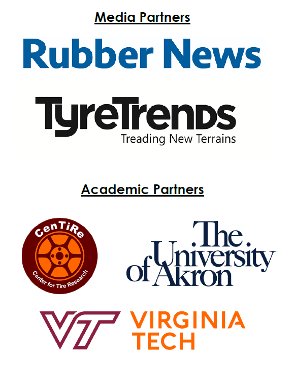thetiresociety's tweet photo. Shout out to #tiresociety2023 sponsors! Platinum Z: #stackpoleengineering, Gold V: @EnduricaLLC, @MTSSystemsCorp, #optimumG, @3DS_SIMULIA, @TheCoreform, Bronze T: @SmithersRapra. Media partners: @RubberNews, @Tyre_Trends. Academic partners: @UAkron_Engr, @virginia_tech. https://t.co/Sb1UpS77vd