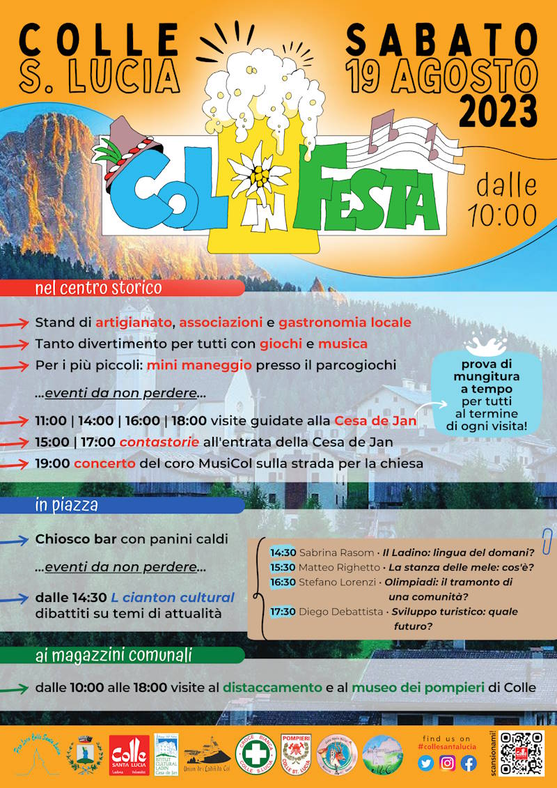 Col in Festa Sabato 19 Agosto nel centro storico di Colle Santa Lucia dalle ore 10:00
#Festa #cultura #giochi #artigianato 
#collesantalucia #dolomiti #montagna