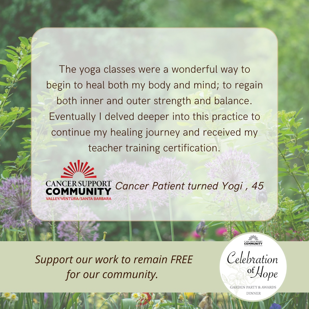 CSCVVSB's tweet image. It's hard to feel like you when you're sick.
We offer yoga classes to help our community reconnect with their bodies & balance their minds as they continue through their healing journeys.
Join us for an evening that helps keep our work free: bit.ly/45bfp5z