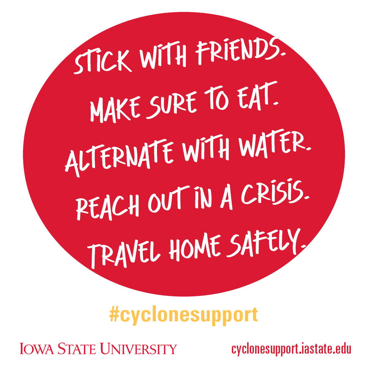 CycloneSCS's tweet photo. Be safe this weekend, Cyclones! Remember these five easy tips when out with your friends. #cyclonesupport https://t.co/qRecjmLmYb