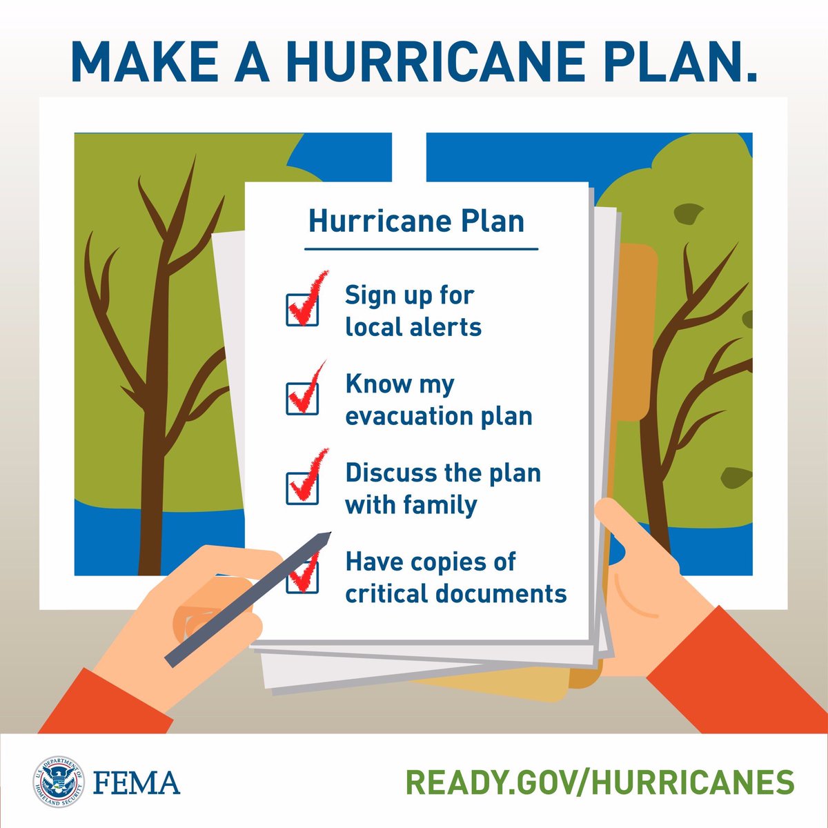 Always #BeReady for any storm that may come your way. Do you have an emergency plan? Do you know your evacuation routes? What about supplies? These are some questions you should keep in mind to keep yourself and your family safe. Find more tips: ready.gov/plan