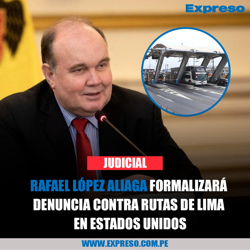 ExpresoPeru's tweet photo. 📌 El alcalde de Lima, Rafael López Aliaga, confirmó que viajará a Estados Unidos para presentar la denuncia penal contra 'Rutas de Lima' ante el Departamento de Justicia y que consultará a la Bolsa de Valores de Nueva York sobre la transparencia del contrato de concesión de peajes, del cual aún está pendiente el pronunciamiento de la Fiscalía de la Nación y el Poder Judicial en Perú.

📸 Foto: Difusión.

📲 Lee la nota completa aquí: https://t.co/022cnwwwWp