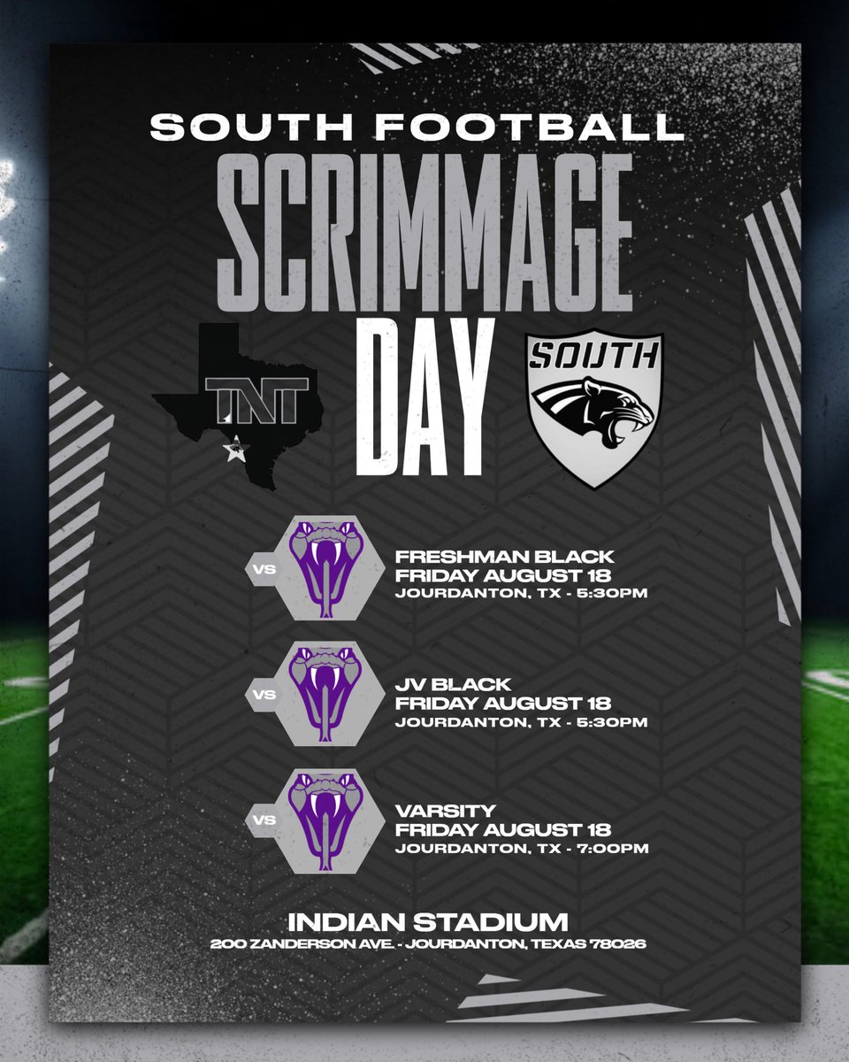 🏆⚡️PANTHER NATION⚡️🏆

ITS GAME DAY🔥 We are on the road tonight as we face San Marcos Rattlers in Jourdanton, Tx‼️ 

⬇️⬇️GAME INFO BELOW⬇️⬇️