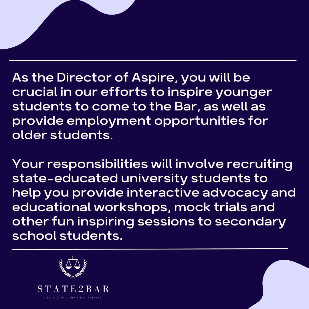State2Bar's tweet image. More information on a role we're recruiting for - Director of Aspire!

#recruitment #socialmobility #careers