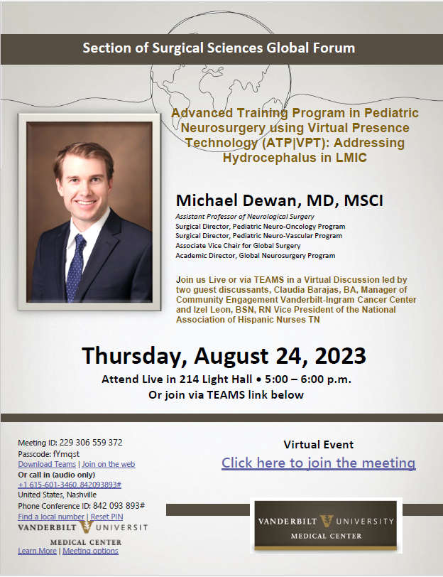 Are you baffled about the unmet need for pediatric hydrocephalus care in LMICs? Join us next Thursday 8/24 at 5pm CST as @MichaelDewanMD discusses endoscopic training with LMIC neurosurgeons. @NeuroKids1 #hydrocephalus #pedsnsgy #Globalnsgy