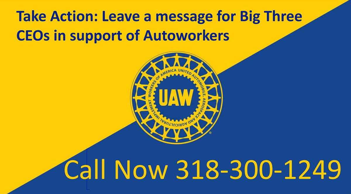 LN4S's tweet image. The Climate Movement is sending Big 3 Auto CEOs a clear message: EV jobs MUST be good, union jobs! ACCEPT @UAW's DEMANDS!

Make sure your voice is heard: call 318-300-1249 and leave a voicemail for the Big 3 CEOs, in solidarity with auto workers ✊🏽