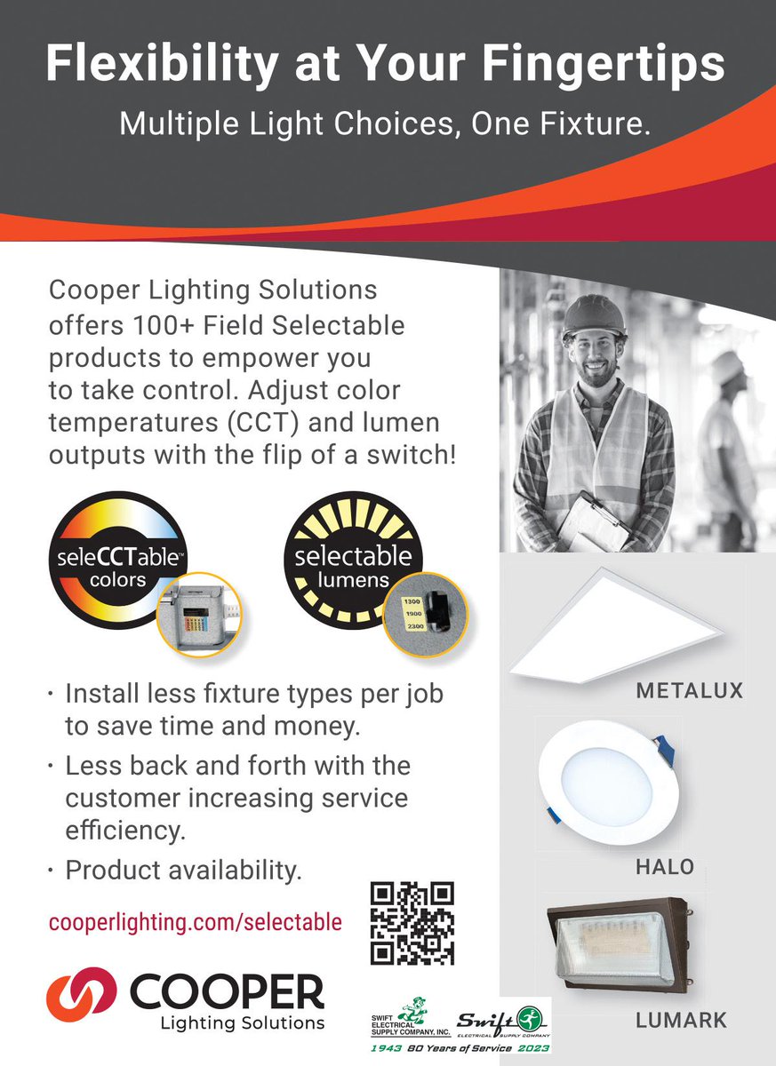 swift_electric's tweet image. Before the week ends, we thank another supporter of our 80th anniversary celebration, Cooper Lighting Solutions. Along with Enterprise Lighting Sales, they are a valued partner.  #cooperlightingsolutions #enterpriselightingsales #80thanniversary #adtogetherwewin