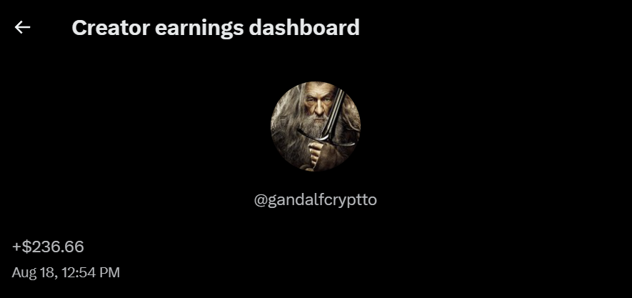 gandalfcryptto's tweet photo. First X payout. Going to grind harder to do better, and give back to my followers. 

Will be giving away $300 now! $50 to 6 people who have always been here with me, interacting and showing up! 

Comment if that's you! https://t.co/zCwCtzKoUu