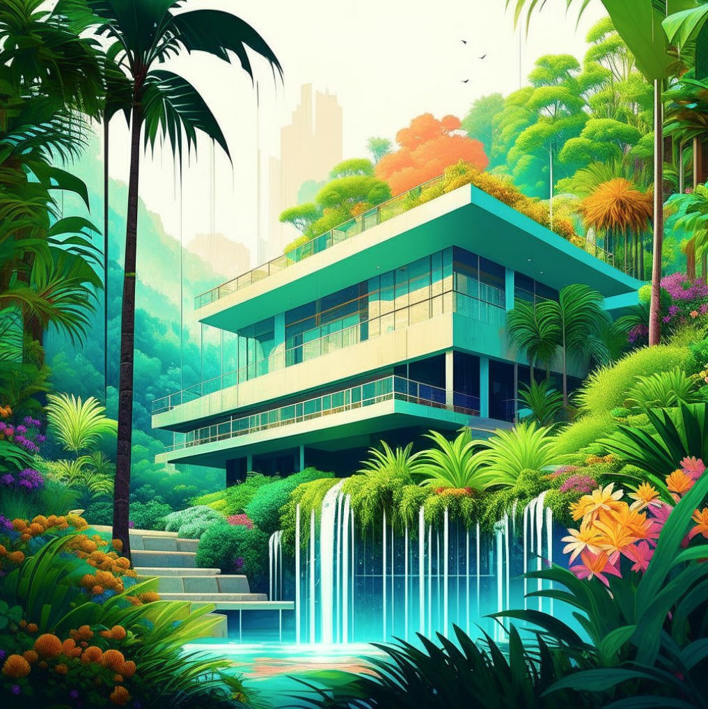 surfergrlstudio's tweet photo. Mid century modern house in tropical jungle. Inspired by @HBCoop_

#AIart #AIartwork #digitalart #KittlAI #AINewbie https://t.co/HsdsJpn8pc