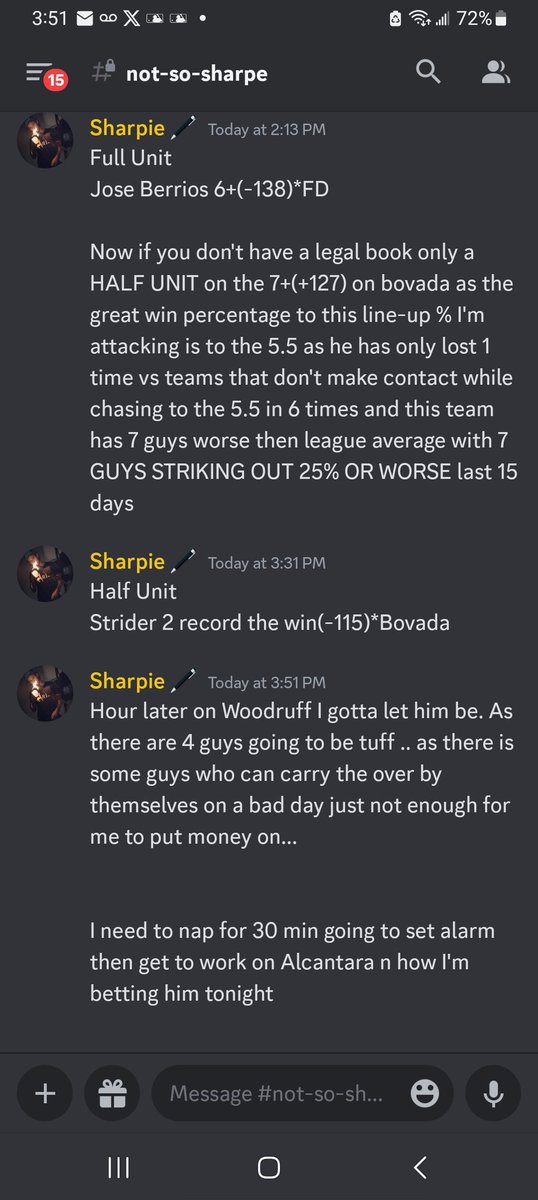 As we are now 4-0 on the day after a 3-0 day yesterday and a solid day the day before! #GamblingTwitter Strider 2 record the win(-115)💸 #ForTheA As the last bet of the night is... #MakeItMiami Alcantara OUTS O18.5(+110) Get in where ya fit in as we look for back to back 🧹