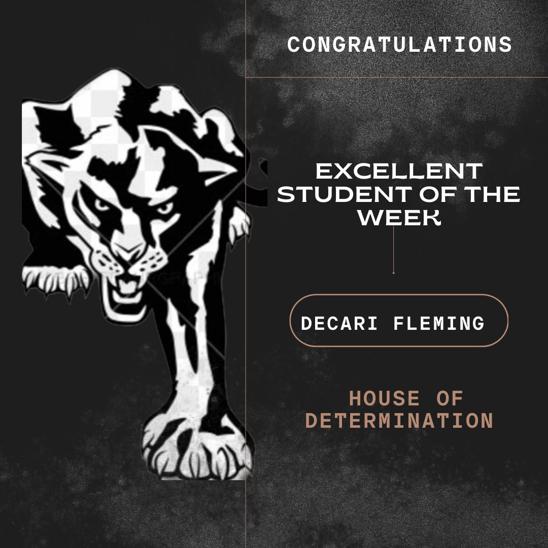 Panther Nation, please join me in giving a special congratulations to our Excellent Student of the Week, Decari Fleming, from the House of Determination! Way to go Decari!! #PantherProud #ExcellenceIsOurStandard #WeAreNavo