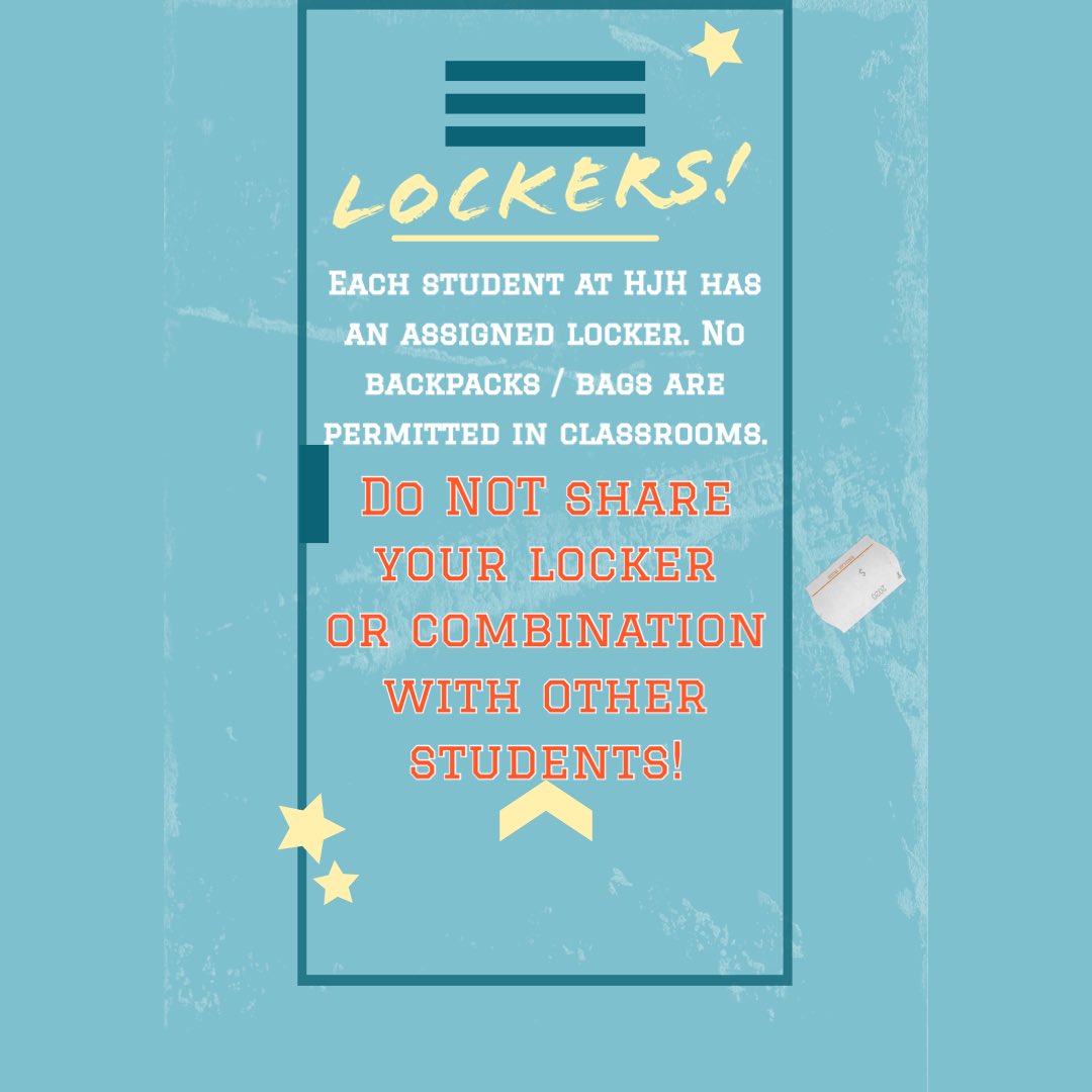 HunterJrHawks's tweet photo. End of week updates! (1) Parents: please check your email Fridays for Ms. Grunig’s newsletter (2) Students: you have a binder &amp; a planner. You are required to have both in class every day! NO BACKPACKS IN CLASS! (3) Practice your combination! https://t.co/QomhSOQqs5