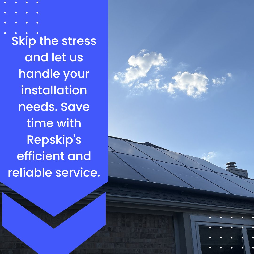 Let Repskip Take Care of Your Installation Needs with Efficiency and Reliability ⏱️✨

#REPSKIPsolar #REPSKIPenergy #REPSKIPtexas #SolarPower #solarinstallation #ClimateAction #CleanTech #GreenLiving #REPSKIPsolarpower #solarpanel #solarinstallationcompany