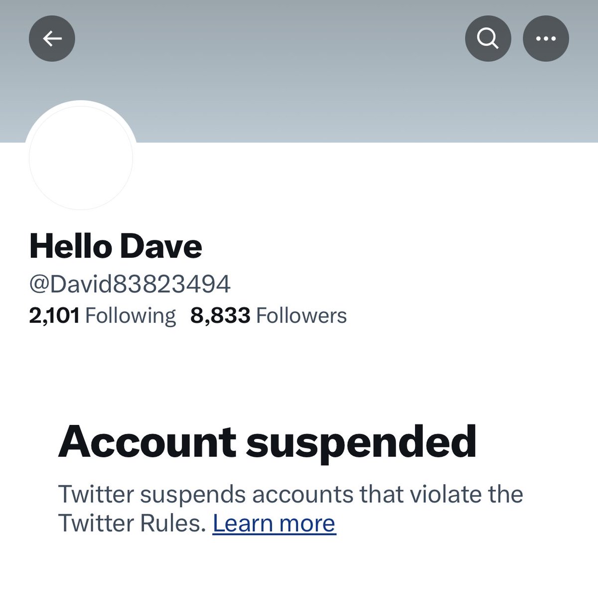 Hello Dave is now suspended. There’s nothing ‘free speech’ about this platform @elonmusk 

 @David83823494
