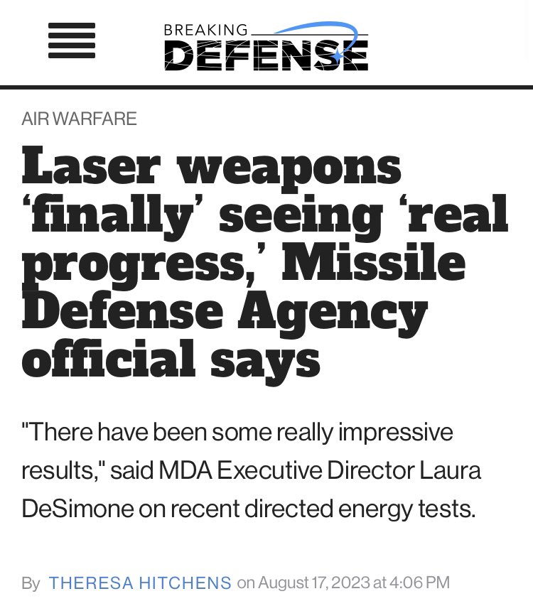 LewMan90's tweet photo. The Pentagon wanted to use direct energy weapons by 2023… 🤣

#SmackDown #OPLive #Floki888 Tucker #Edge25 Elon #Politics #Trump #Biden #BCWildfire #GreenwoodOut #BBNaija #LoveIslandUSA #CanadaFires #Canada #HawaiiFire #Maui #MauiFires #science #technology #MILITARY Mastodon https://t.co/5RMUxYzE1z