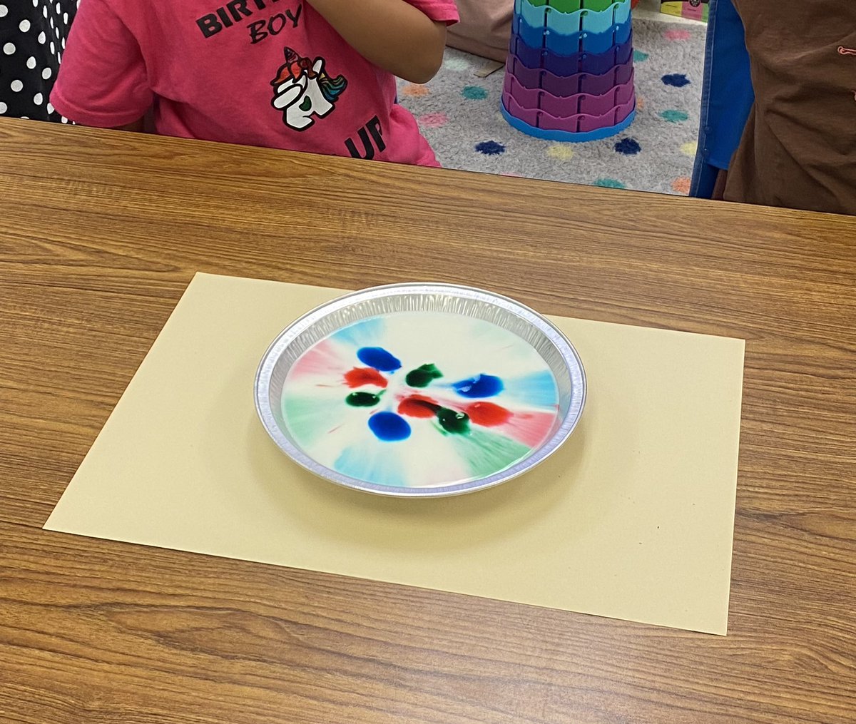 SPhillips2622's tweet photo. Second Grade @BeaverMST_Stars teachers love hands on science! Food coloring Friday to teach lab safety, making predictions and recording observations! #RainbowMilk @judy_alderete @CourtneyRaff2nd @grayson_cara #TeamExtra https://t.co/kvspF6qL8X