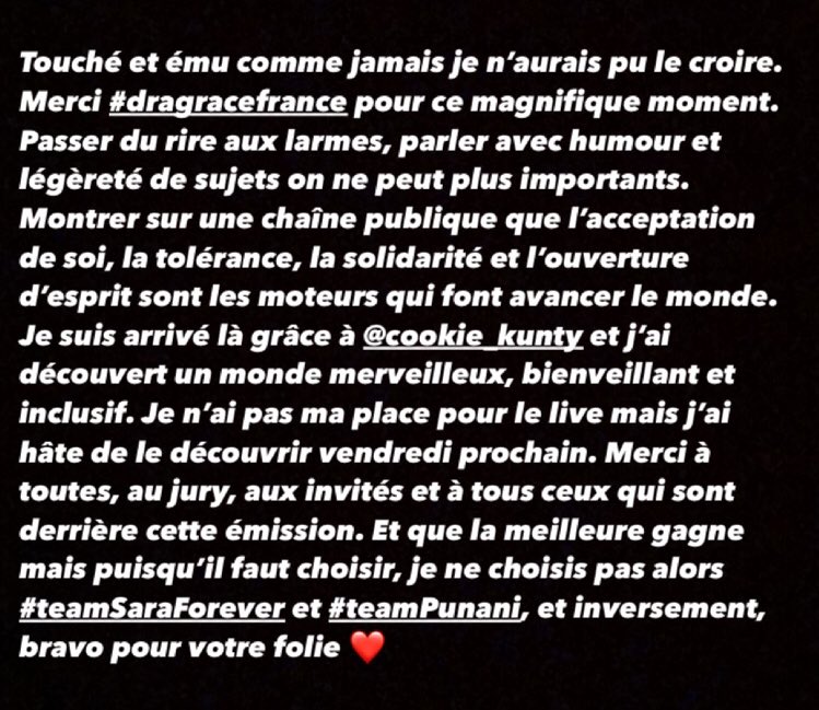 uridesm's tweet photo. Merci @DragRace_Fr, merci @KuntyCookie et merci @Francetele… je me suis senti ému, bouleversé, heureux et fier. Et puisqu’il faut choisir… #teamSaraForever et #teamPunani (et inversement) ❤️ #DragRaceFrance https://t.co/BJ3WfwFxZ1