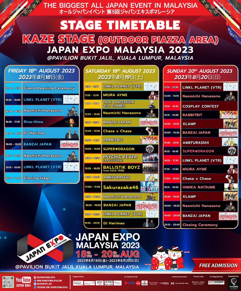 ballistik_fext's tweet photo. 🗓️ TODAY’S SCHEDULE 🗓️

▶ JAPAN EXPO MALAYSIA 2023
📍PAVILION BUKIT JALIL, KUALA LUMPUR, MALAYSIA 
PERFORMANCE
@ KAZE STAGE (OUTDOOR PIAZZA AREA)
⏰15:35-16:05 (MYT)

FANMEET
@ Function Room on Level 5
⏰START 20:15 (MYT) 
#Japanexpomalaysia2023 @JAPANEXPO_MLY
#BALLISTIKBOYZ https://t.co/YmGRUaXbSP