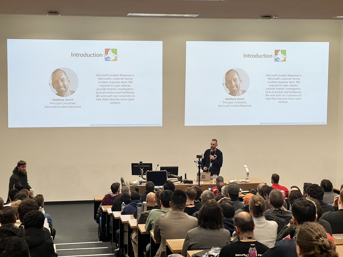 Everyone hanging onto <a href="/reprise_99/">Matt Zorich</a> every word on incident response in the <a href="/Microsoft365/">Microsoft 365</a> cloud at <a href="/BSidesPer/">BSides Perth</a>. 

Feels great to see a fellow Microsoftie speaking with such authority on incident response in the cloud. 

#microsoftsecurity #bsidesperth