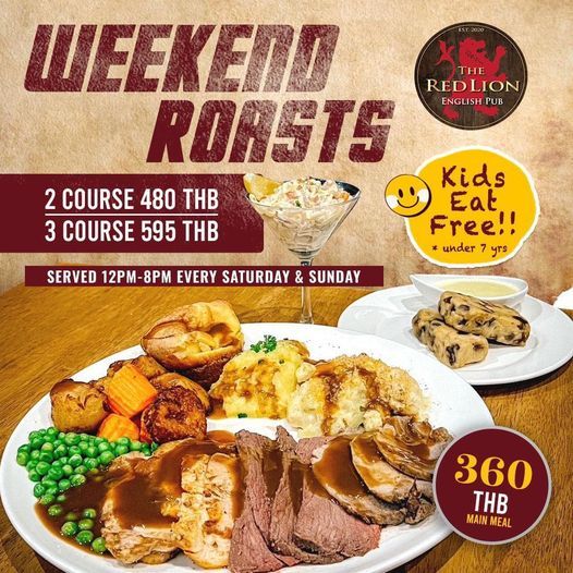 Elevate your Saturdays and Sundays with mouthwatering roasts at The Red Lion Sukhumvit Soi 13. Cheers to feasting! 🥂🍽️ #WeekendIndulgence