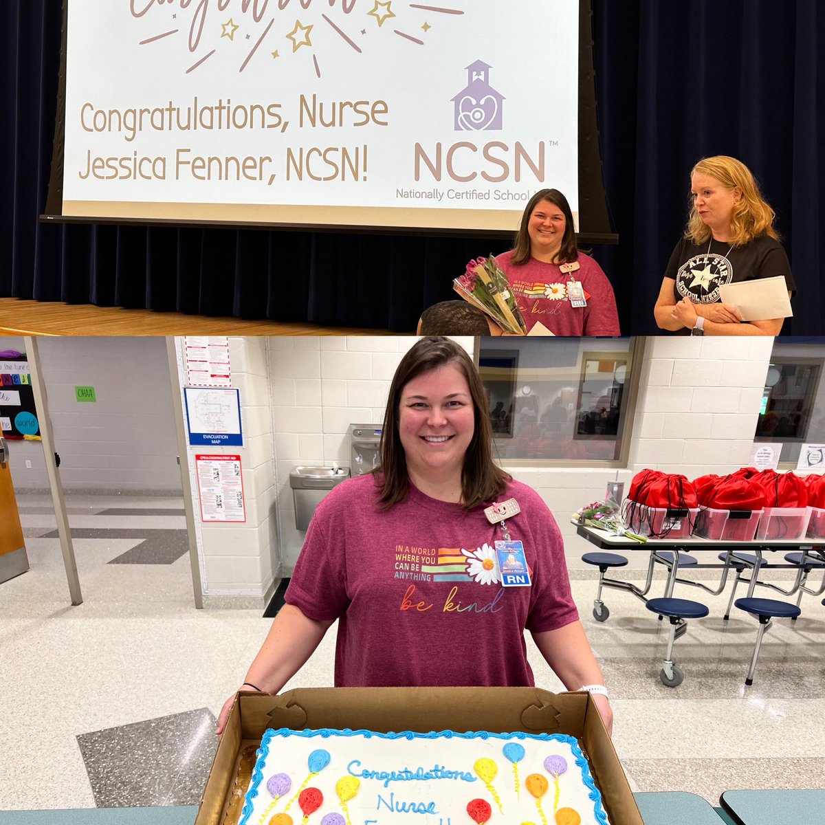 Congratulations Nurse Fenner! She is a trademarked credential, granted to registered nurses who meet educational, employment, and other criteria, and who have successfully passed the national examination managed by the National Board for Certification of School Nurses (NBCSN).