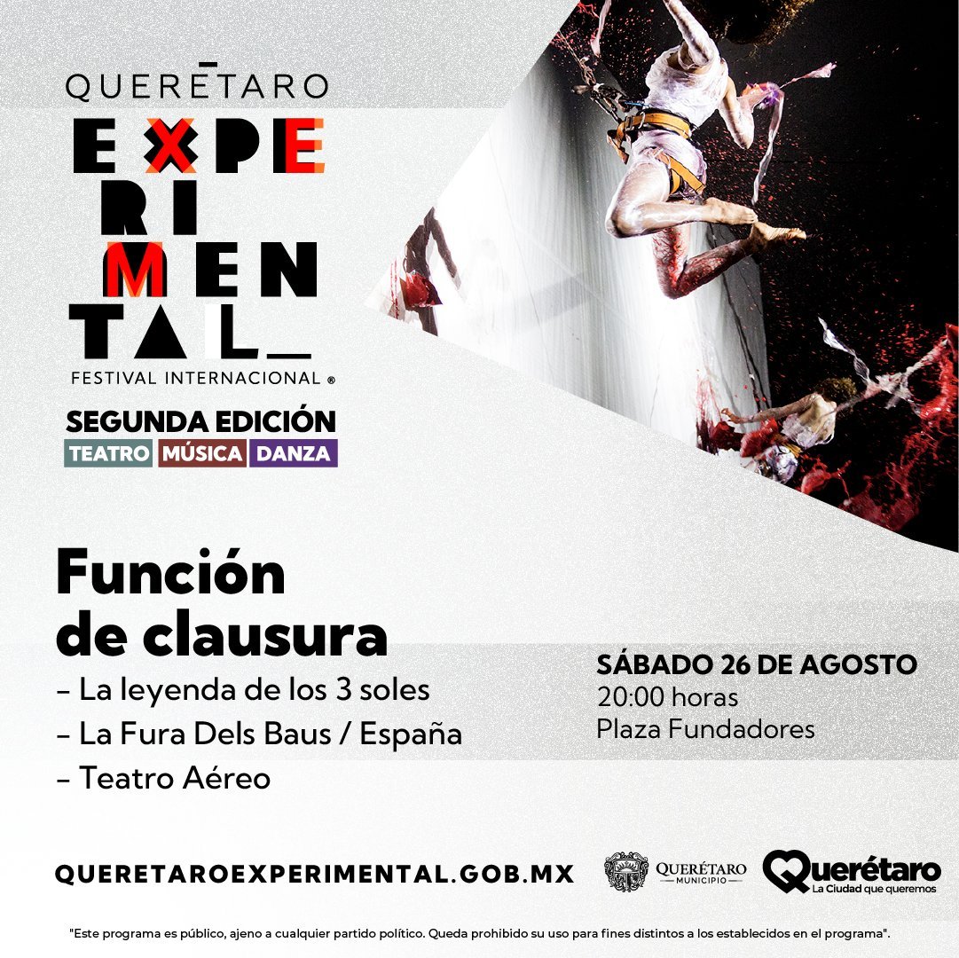 Estamos seguros de que el espectáculo de @LaFuraDelsBaus estará a la altura de lo que las familias de #ElQuerétaroQueQueremos merecen para cerrar el @qroexperimental. Asiste este sábado 26 de agosto al gran cierre, ¡será de otro nivel!