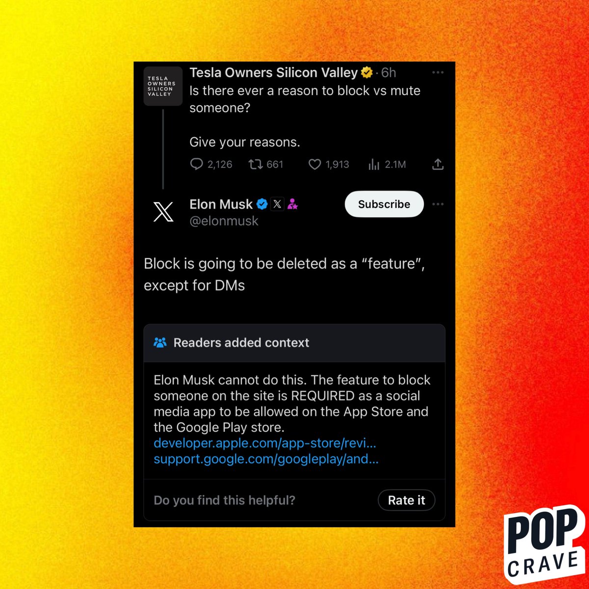 PopCrave's tweet photo. Community Notes has added context to Elon Musk’s claim that X will be removing the ability to Block people’s profiles. https://t.co/c2dp6pkovu