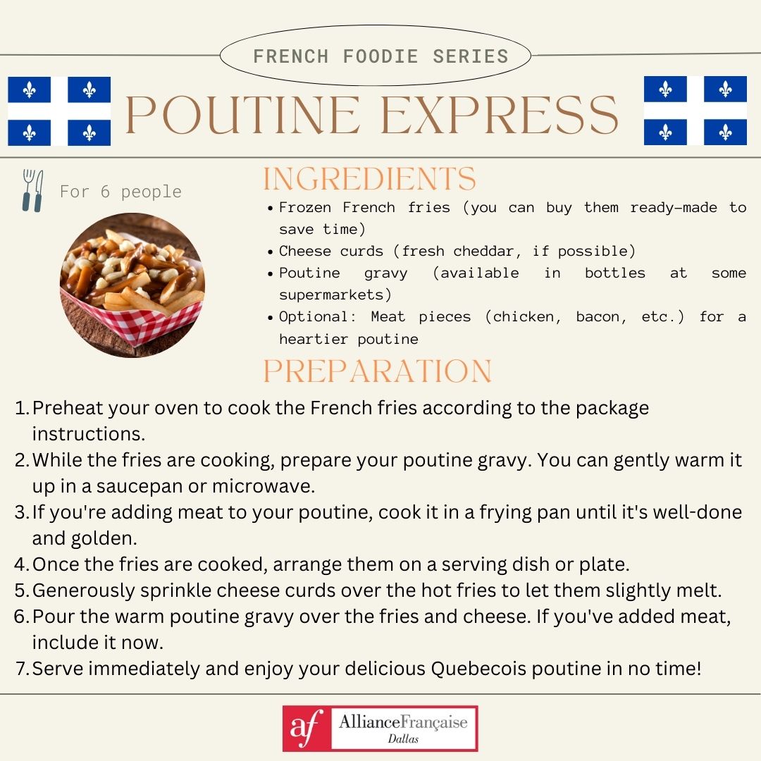 AllianceDallas's tweet photo. [FRENCH FOODIE SERIES] 🍟🧀 Back in the 1950s, the poutine found its roots in rural Quebec. Today, it's a province-wide sensation, and its fame has even spread worldwide. 🌍 Tourists from far and wide come asking for a taste when they visit. 

#afdallas https://t.co/hIcA0jsEkm
