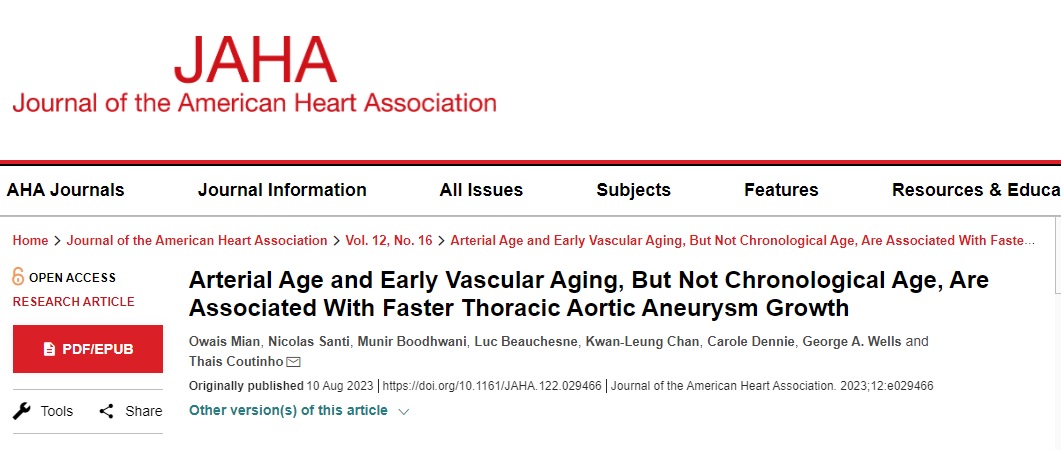 1/2🌟New pub alert!🌟 When you see a pt with #TAA, is age the first thing u note? In this study, we found that what is truly relevant for predicting TAA growth is not chronological age, but rather ARTERIAL age. Because the aorta is #NotJustAPipe ! bit.ly/3KHWszt #AortaEd