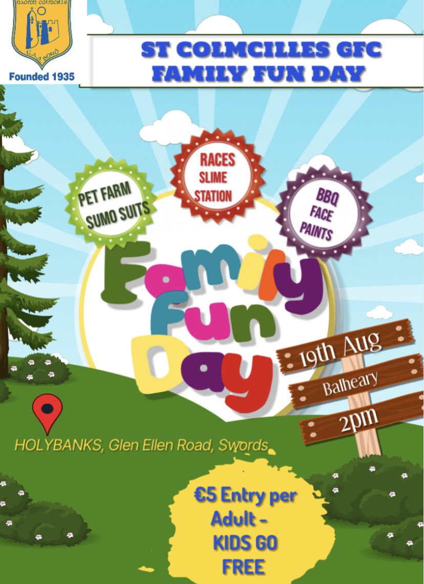 stcolmcillesgfc's tweet photo. The weather is set to change for our FAMILY FUN DAY 
ALL WELCOME SATURDAY 19th AUG FROM 2-5 pm 
🔵🟡
@DubsGAAFans @DubGAAOfficial 
@dublinladiesg @SwordsTidyTowns @BroadmeadowCNS @swords_cc https://t.co/luFCQdFbMx