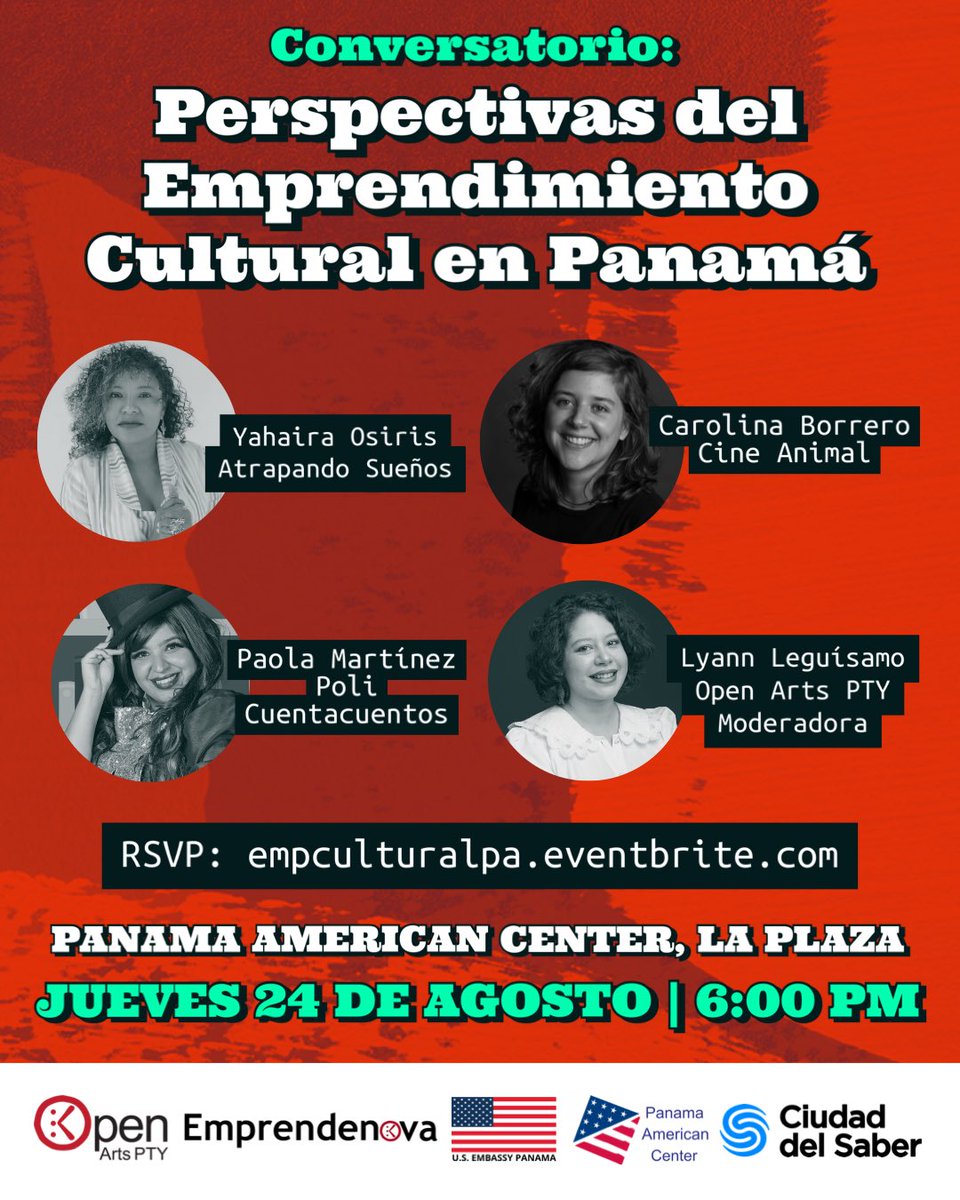 Te esperamos la próxima semana para conversar francamente sobre el #EmprendimientoCultural en Panamá, retos, aprendizajes y reflexiones actuales.

Inscripciones: empculturalpa.eventbrite.com