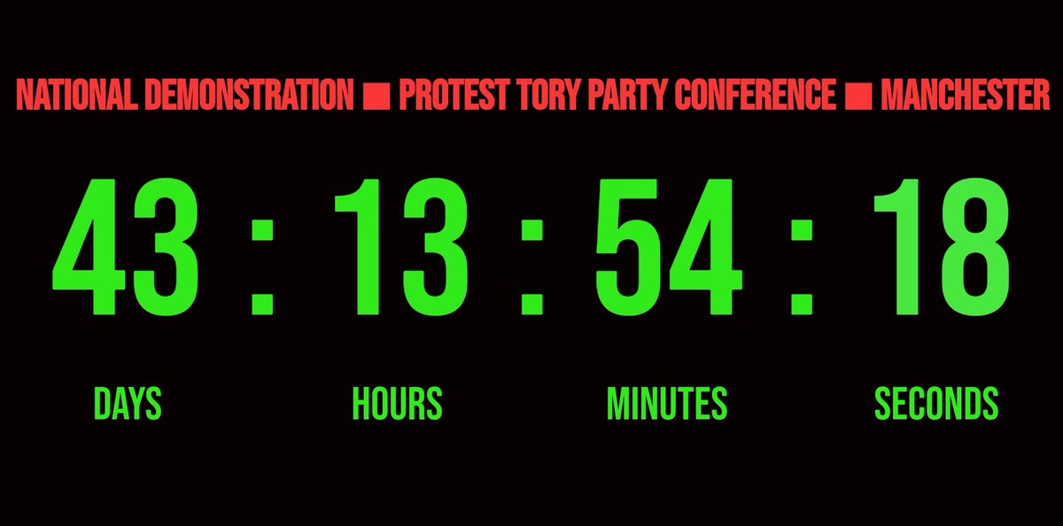 Let's make the Oct 1st National Demonstration the biggest anti-Tory demo that Manchester has ever seen as big and as bold as possible! DPAC are the demo, truth & non-aggression #disabledpeopleagainstcuts
 
Check out my countdown on tickcounter.com:
tickcounter.com/countdown/4385…