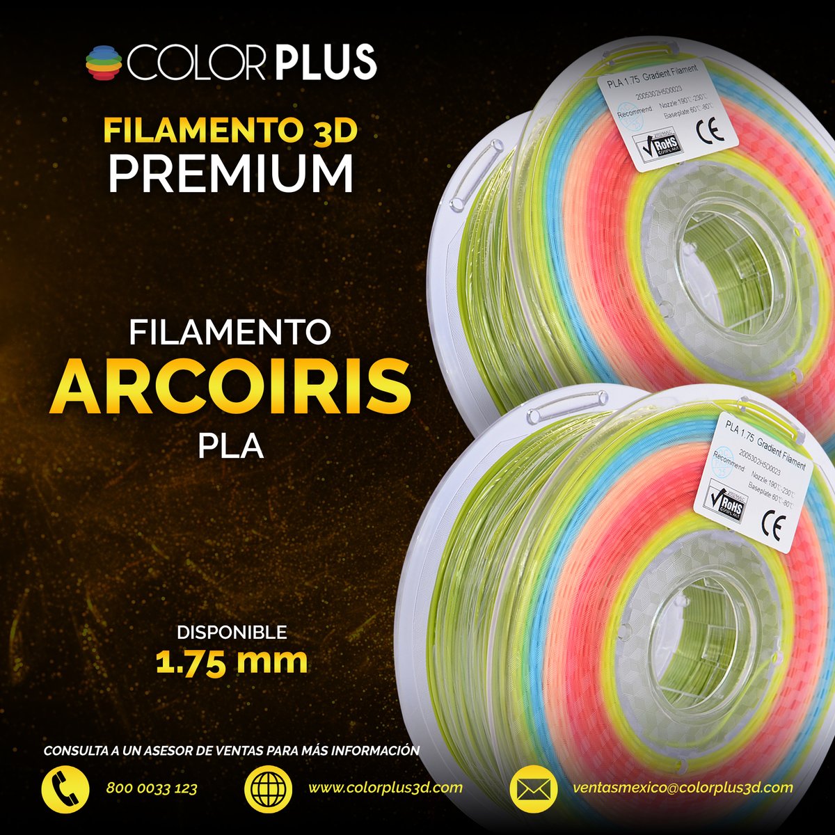 ColorPlus3d's tweet image. 🌈PLA ARCOIRIS 1,75MM🌈
Crea piezas divertidas y a todo color con nuestro filamento multicolor
Da click en el link para ver el producto🖱️
colorplus3d.com/producto/pla-a…
📲WhatsApp ▶ bit.ly/3Jt4V7O
#COLORPLUS3D #FILAMENTOCOLORPLUS #fast3dprinting #3dprint #3dprinting #fdm