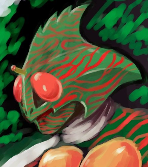 「今日の再掲は10年前に描いた仮面ライダーアマゾン!今日は「バイクの日」だからバイ」|ヘイカのイラスト