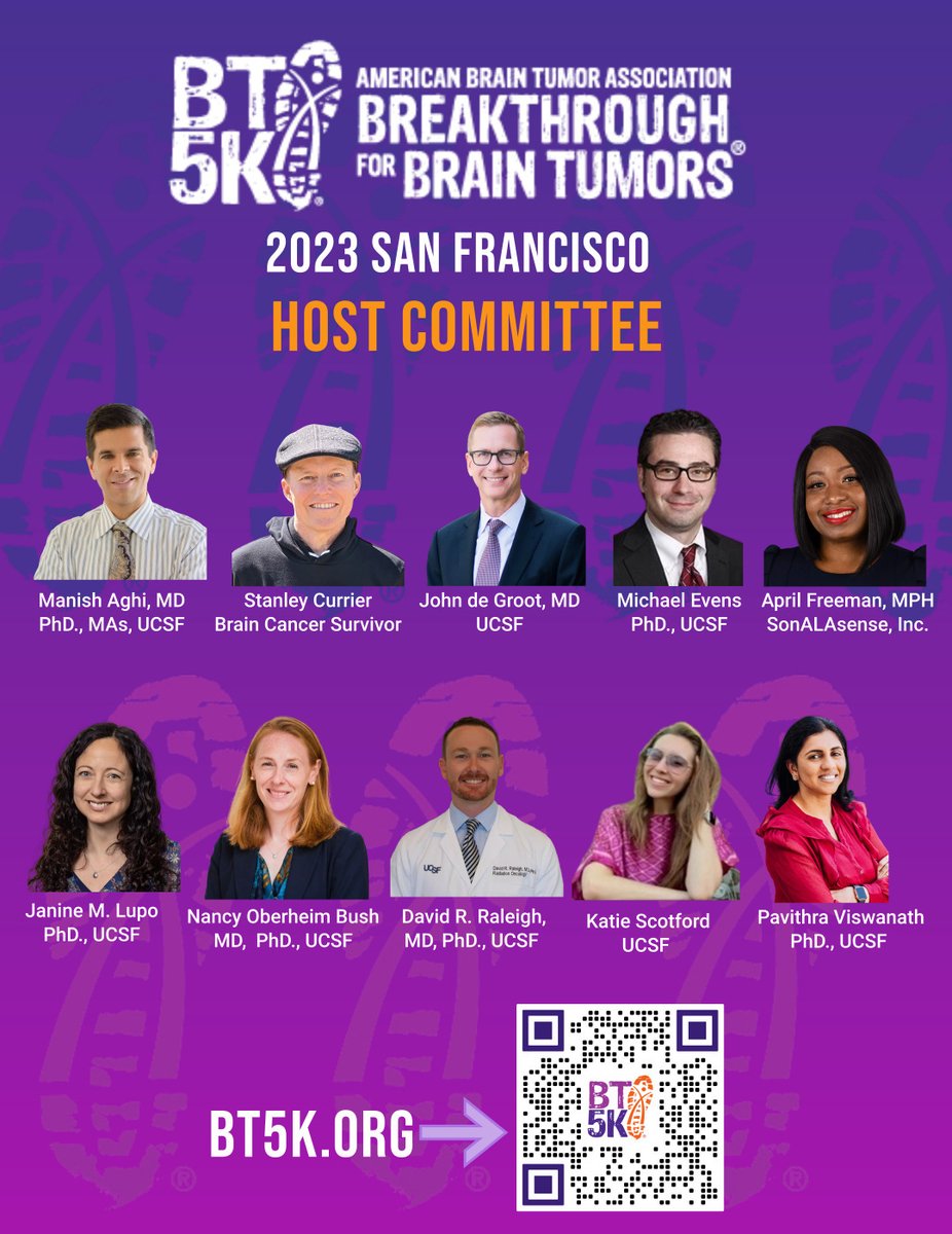 Presenting @theABTA's SF #BT5K Host Committee! Scan the QR code to learn more or go to BT5K.org #braintumor @ucsf #braintumorawareness #braincancer #research #braincancersupport #braincancerawareness #BT5KSF #breakthroughs @UCSFCancer @UCSFMedicine @UCSF #support