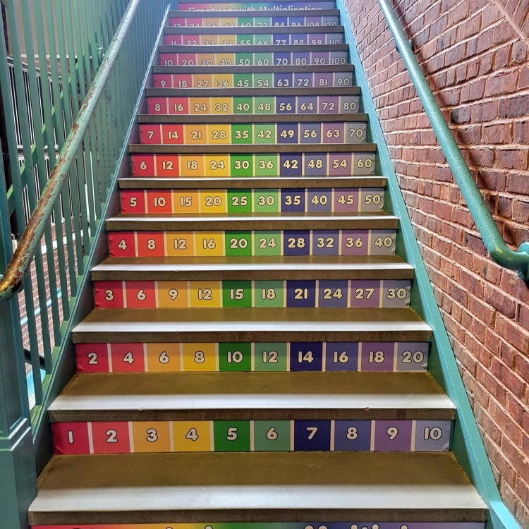 FairLawnSchools's tweet photo. Radburn's PTA does it again!!! Love these stair tread stickers! Now we can learn as we walk up our stairwells. #RadburnRocks #RadburnPTA https://t.co/ur7zmhXm4b