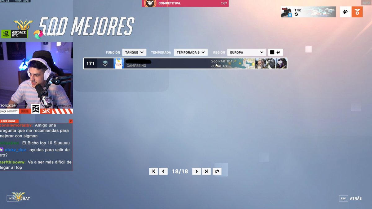 Toniki20's tweet photo. Ahora más que nunca, es importante que el sistema de rankeds y clasificación cambie definitivamente.

Con el reciente cambio, para entrar en el top500 necesitas cumplir con dos requisitos:
- estar mínimo en diamante 5
- ganar 50 partidas en esta temporada

Como podéis ver, el primer requisito es fácilisimo, pero el segundo te lleva bastante tiempo de conseguir. Esto hace que cuando se abre el top500 cada temporada (1 semana después de iniciar) en la lista estarán aquellas personas que hayan cumplido los requisitos. En el caso de tanque solo 171 personas de momento

Está claro que a final de season habrá mucha más gente en el Top y Timmyboy47 que es Diamante 5 se quedará fuera. Pero aún así, tendrá en su perfil para siempre que su récord de temporda es Top171

Esto va a provocar dos cosas:
1. Timmyboy47 va a creerse buenísimo y realmente está en el elo medio del juego, solo vició mucho la primera semana de season

2. La gente que de verdad pertenece a top500 no siente gratificación por estar ahí o por tener ese peak

¿Qué solución propongo?
1. Aumentar el requisito de rango a Grandmaster (no tiene sentido que sea diamante 5)

2. Devolver el decay de elo de GM1 hasta GM5: si no juegas suficientes partidas, tu elo va a ir bajando hasta que el tope sea GM5

Ya sé que mucho texto, pero este sistema se siente muy mal para la gente que quiere tryhardear puestos altos y llevamos con este problema desde el inicio de OW2...
