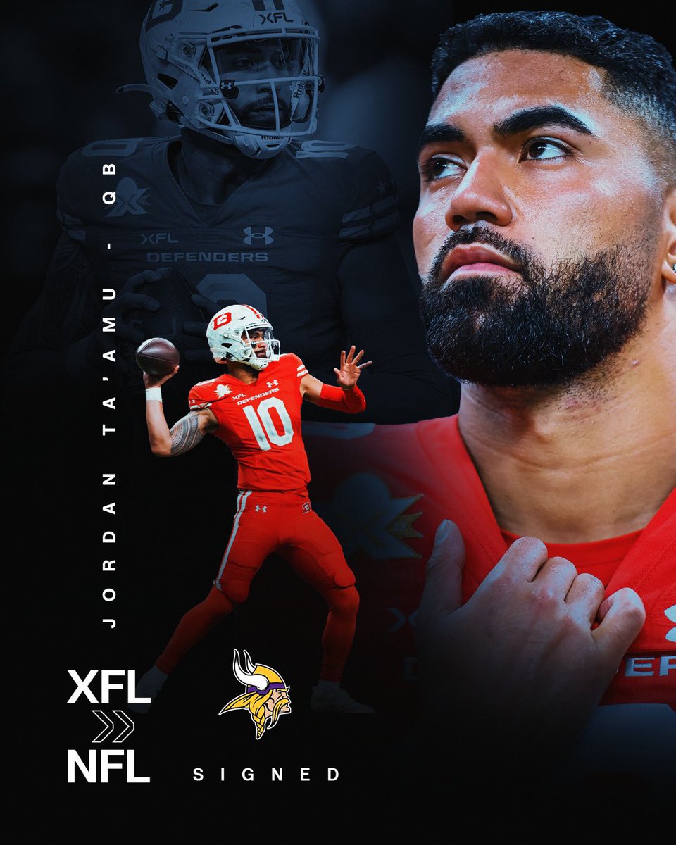 UFLDefenders's tweet image. "new man on the Minnesota Vikings" 🏈

LFGGGGG @jtaamu10 

#DefendDC x #SKOL | #XFLtoNFL