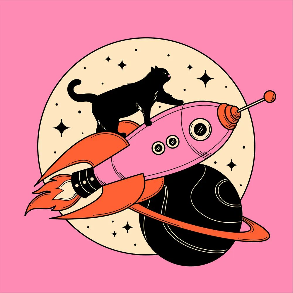 'Space Walker Black Cat in pink' by The Charcoal Cat Co. Print available at inprnt.com/gallery/thecha…