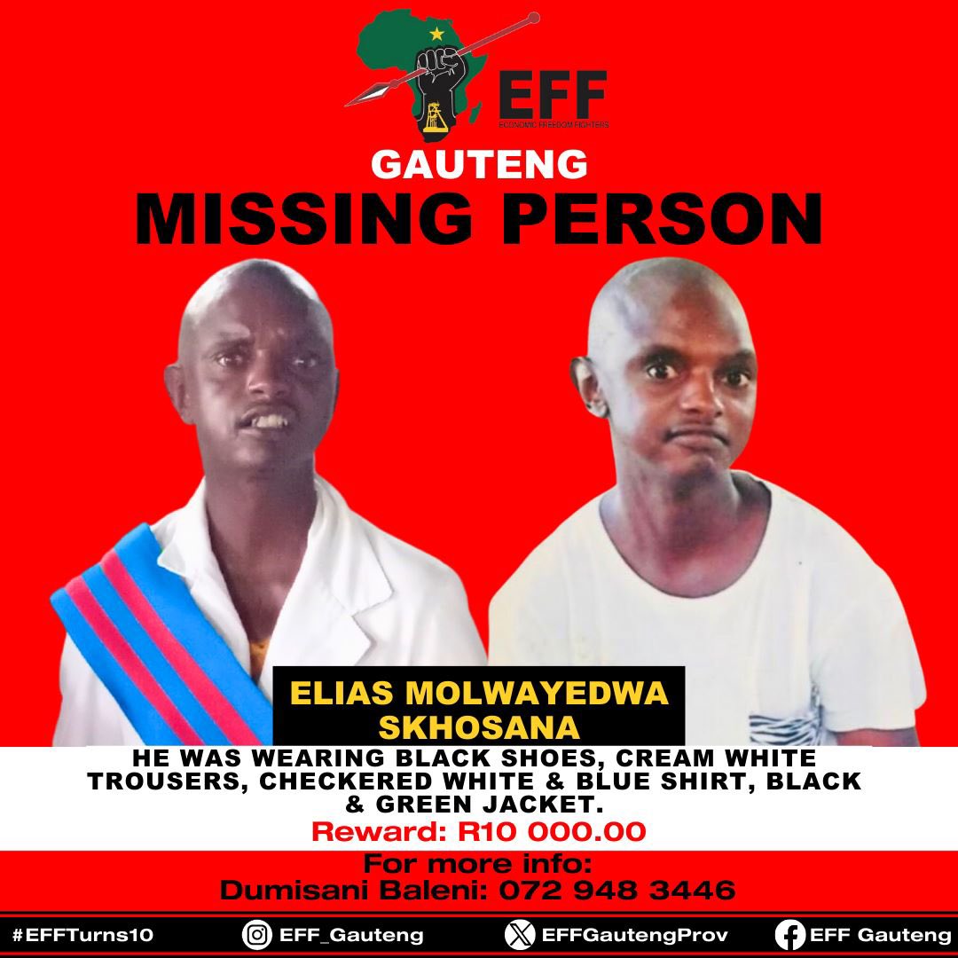 DungaLeko's tweet image. Missing person ALERT
please help us find Elias Skhosana