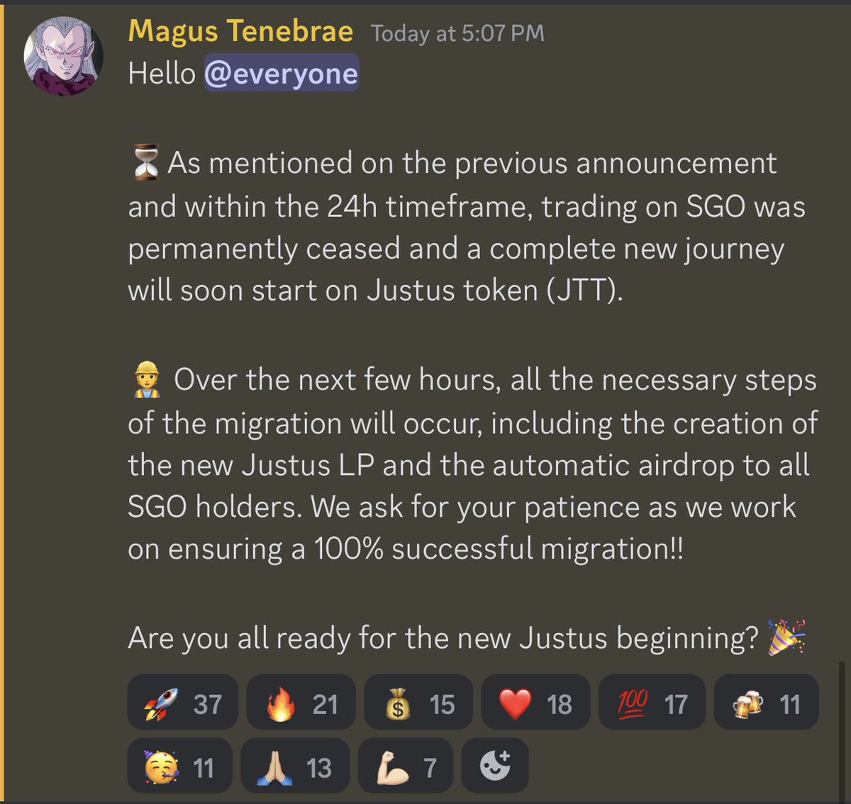 VIPMoneyFarm's tweet image. Justus Token Migration started and SGO trading permanently halted. Now is the time to sit back and enjoy the process. Your Justus Token will be airdropped to your wallet automatically. 

#Justus #justustoken #safuu #safuugo