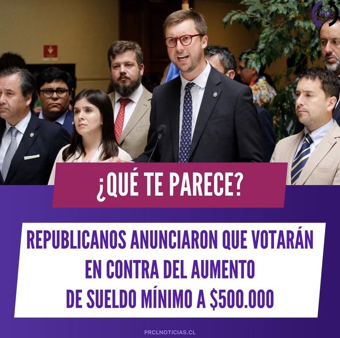 PipeAllendeM's tweet photo. El Partido Republicano:
- Está en contra de los cambios para mejorar pensiones
- Está en contra de que las mujeres decidan sobre sus cuerpos
- Está en contra de la condonación del CAE
- Está en contra de aumentar el sueldo mínimo
- Está en contra de las #40horas
- Está en contra de que paguen más impuestos los que más tienen
- Está en contra de la prohibición del matrimonio en menores de edad
- Está en contra del royalty minero
- Votó en contra de la ley antinarco
- Está en contra que sentenciados por crímenes de lesa humanidad cumplan su condena
- Niega el #CambioClimatico 
- Niega las atrocidades cometidas en la dictadura cívico-militar de Pinochet
- Etc., etc.

#ReformaYa