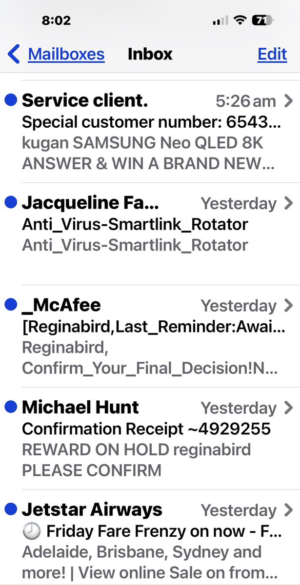 BBreggie's tweet image. This spam mail is out of control 😝
Wonder why it doesn’t go into my junk mail anymore!?
@Telstra Telstra
#spammail #spam #telstra