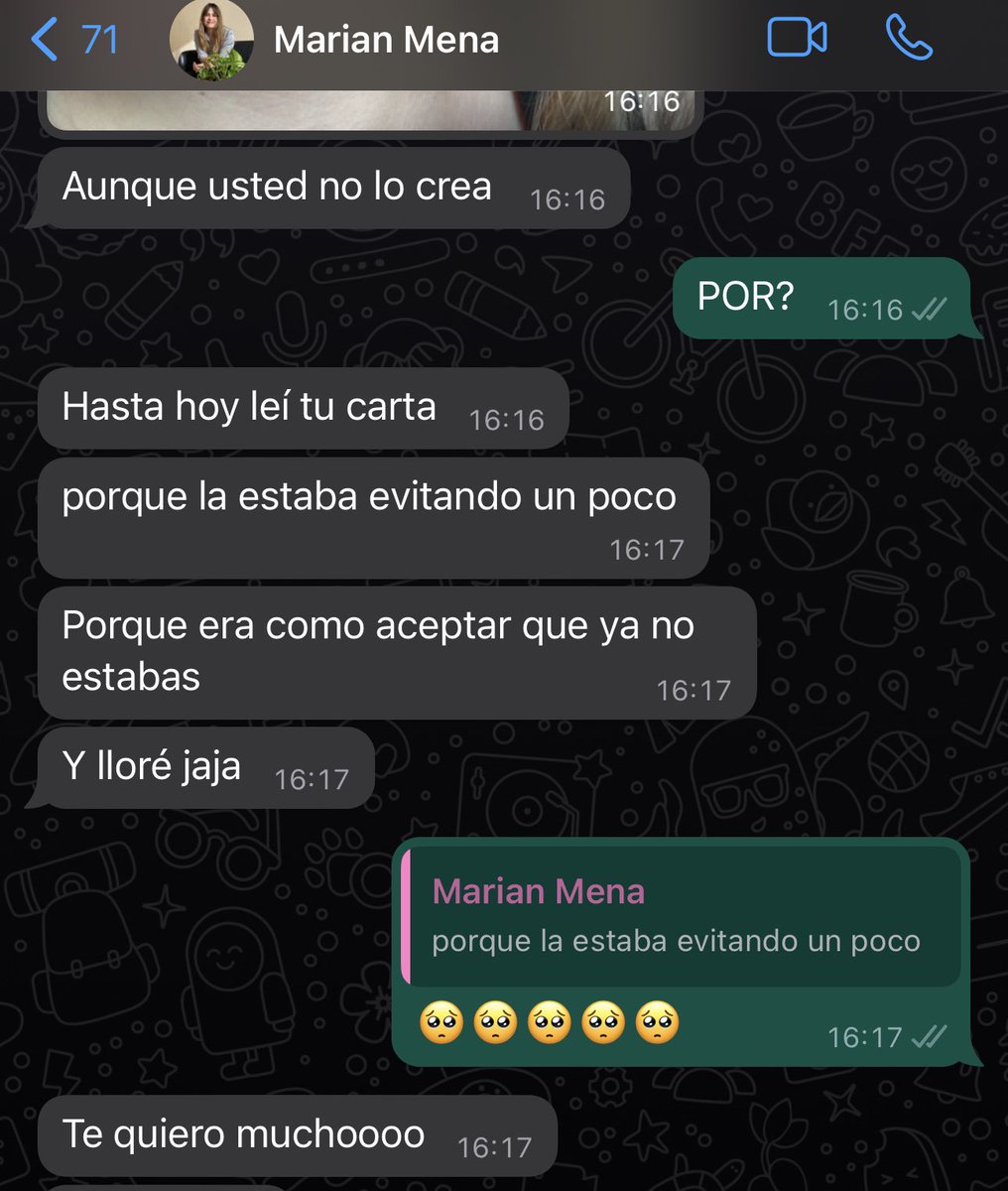 _dulibarra's tweet photo. Desde ayer he andado bien chipil y pa acabarla de chingar me escribe un amigo, luego la Luisa hoy y después Marian que está llorando leyendo la carta que le dejé de despedida, ahora toy llorando yo y extrañando 😭🥺 https://t.co/YzeyU9ahHR