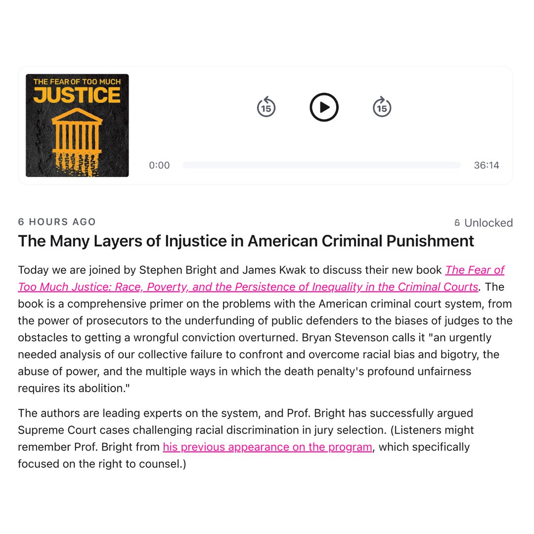 curaffairs's tweet photo. Today on the Current Affairs podcast we are joined by Stephen Bright and James Kwak (@jamesykwak) to discuss their new book The Fear of Too Much Justice: Race, Poverty, and the Persistence of Inequality in the Criminal Courts.

Available here: https://t.co/FCtz7ltQ7I https://t.co/uDmETvbRCb
