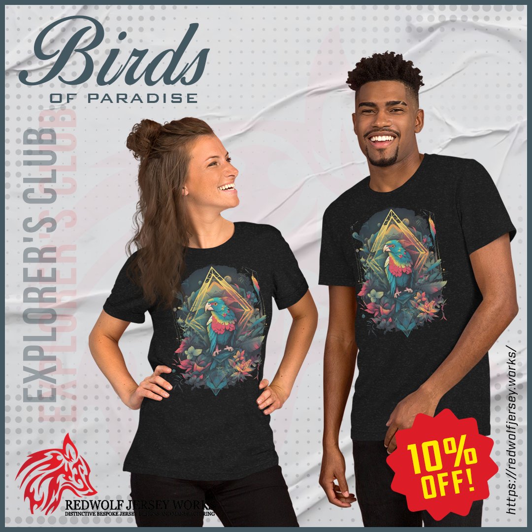 Adventure awaits! 📷 Explore in style with the Bird of Paradise t-shirt from our #ExplorersClub collection. Get 10% off through the weekend! Shop now at Bird of Paradise T-Shirt #redwolfjerseyworks #BirdOfParadise #TropicalStyle #SacredGeometry #ExplorersClub #NatureInspired