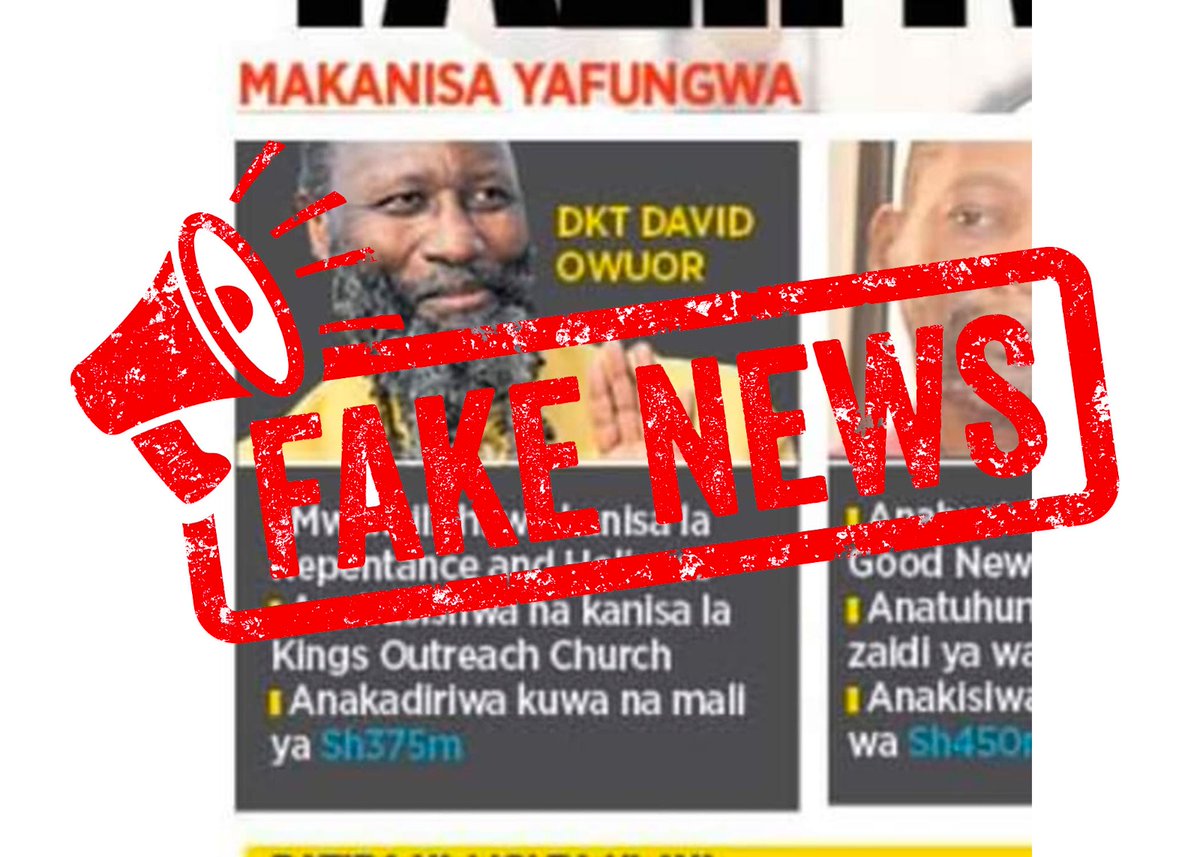 It's unfortunate that we're talking about #TaifaLeoFakeNews. A media house that has chosen to propagate lies.

They've written a Fake news article that is intentionally &amp; verifiably false - designed to manipulate people to believe a lie.

We're Ministry of Repentance &amp; Holiness.